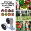 Image of reflective bird scare tape in a garden and on a fence