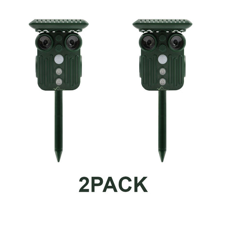 Ultrasonic Solar Animal Repeller Pack of 2 - 5 Adjustable Modes - Get Rid of Deer, Squirrels, and Raccoons in 48 Hours