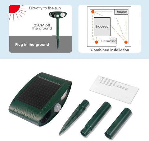 Mole Outdoor Ultrasonic Repeller - Solar Powered Ultrasonic Animal & Pest Repellant - Get Rid of Moles in 7 Days