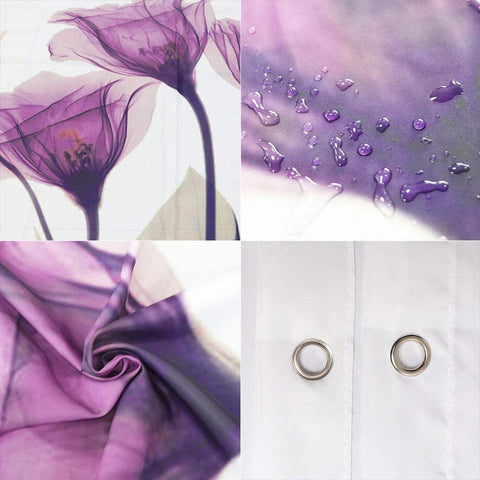 Shower Curtain with Metal Hooks, 72" x 72" - Purple Flower