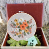 Image of Embroidery Starter Kit with Pattern Flowers White Orange