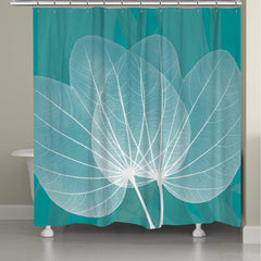Fabric Shower Curtain Set with Hooks Teal Eucalyptus Leaf