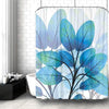 Image of Fabric Shower Curtain Set with Hooks Mint Blue Leaves
