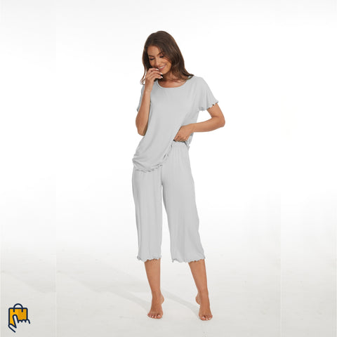 bamboo viscose pajama set, light gray