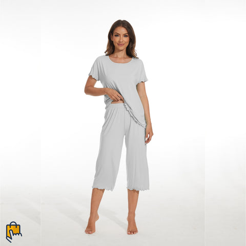 bamboo viscose pajama set, light gray