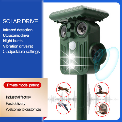 Ultrasonic Solar Animal Repeller Pack of 2 - 5 Adjustable Modes - Get Rid of Deer, Squirrels, and Raccoons in 48 Hours