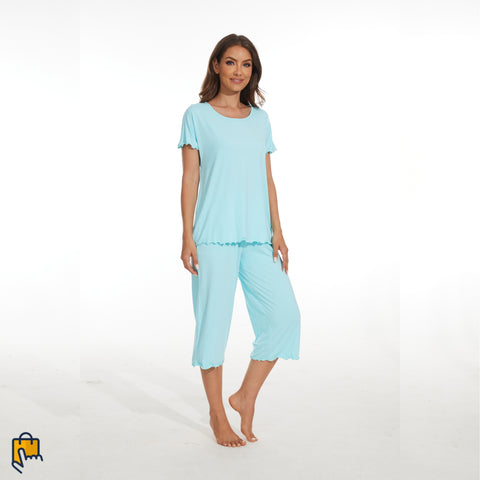 bamboo viscose pajama set, aqua green