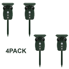 Ultrasonic Solar Animal Repeller Pack of 4 - 5 Adjustable Modes - Get Rid of Deer, Squirrels, and Raccoons in 48 Hours