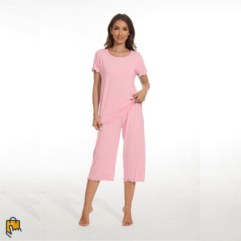 bamboo viscose pajama set, baby pink