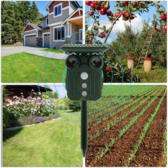 Ultrasonic Solar Animal Repeller Pack of 4 - 5 Adjustable Modes - Get Rid of Deer, Squirrels, and Raccoons in 48 Hours