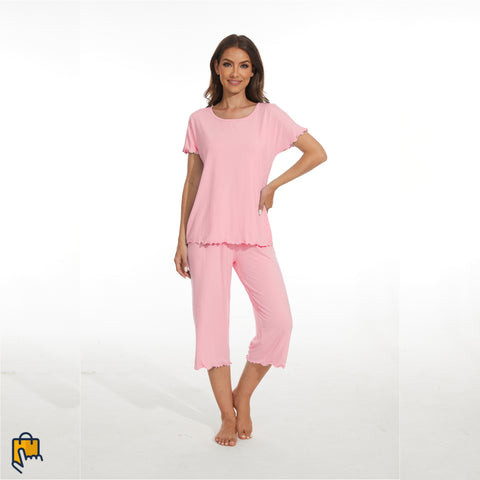 bamboo viscose pajama set, baby pink