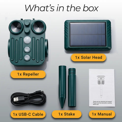 Ultrasonic Solar Animal Repeller - 5 Adjustable Modes