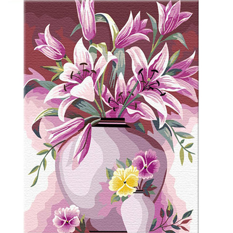 DIY Paint by Numbers Kit -Pink Flowers Vase