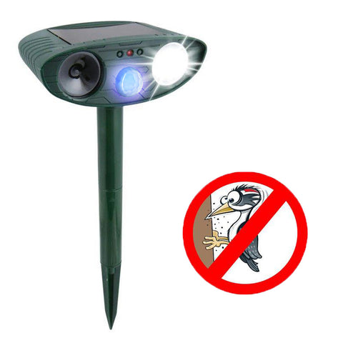 Woodpecker Outdoor Ultrasonic Repeller - Solar Powered Ultrasonic Animal & Pest Repellant - Get Rid of Woodpeckers in 48 Hours or It's FREE