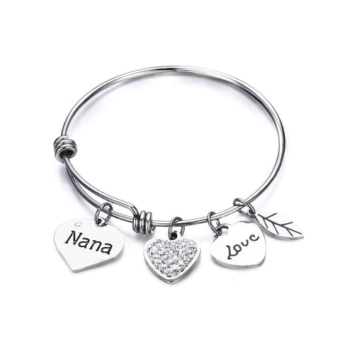 Nana Love Heart Charm Bracelet Adjustable Bangle Gift for Women