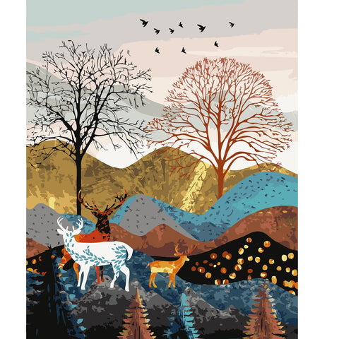 DIY Paint by Numbers Canvas Painting Kit - Deer in Mountain