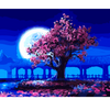 Image of DIY Paint by Numbers Canvas Painting Kit - Pink Tree Blue Night