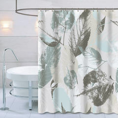 Shower Curtain with Metal Hooks, 72" x 72" - Gray Leaves