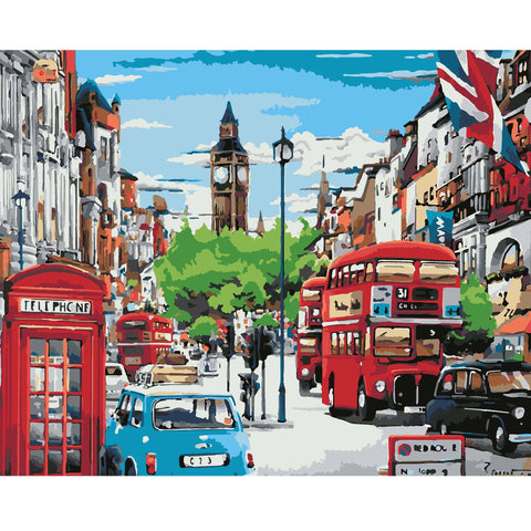 DIY Paint by Numbers Canvas Painting Kit - London City Bus Telephone