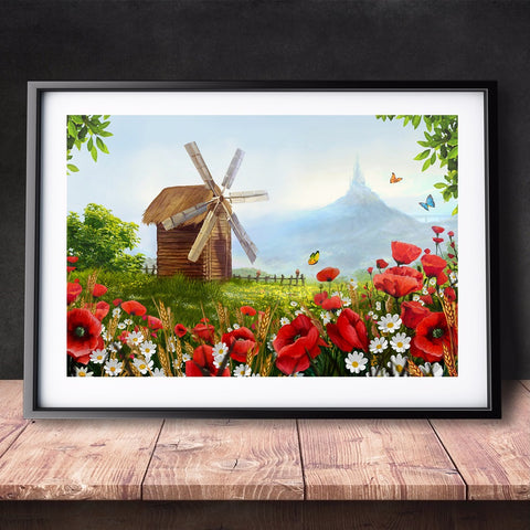 DIY Paint by Numbers Canvas Painting Kit - Windmill in The Village