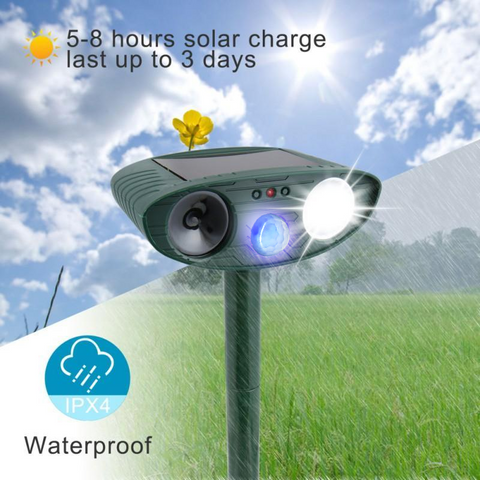 Raccoon Outdoor Ultrasonic Repeller - Solar Powered Ultrasonic Animal & Pest Repellant - Get Rid of Raccoons in 48 Hours or It's FREE
