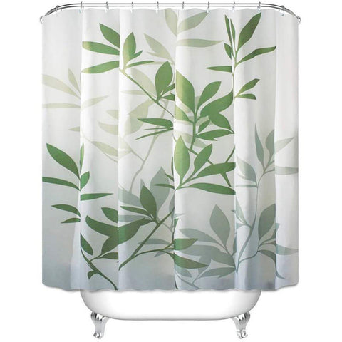 Shower Curtain with Metal Hooks, 72" x 72" - Green Leaves