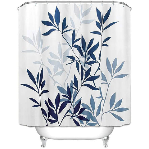 Shower Curtain with Metal Hooks, 72" x 72" - Blue Leaves