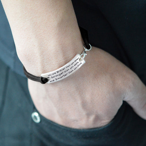Inspirational Leather Bracelet - “You are Braver Than You Believe, Stronger Than You Seem and Smarter Than You Think”