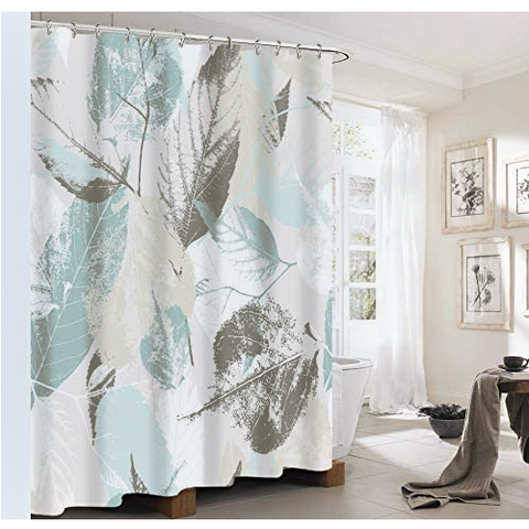Shower Curtain with Metal Hooks, 72" x 72" - Gray Leaves
