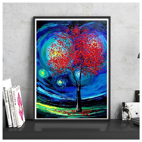 DIY Paint by Numbers Canvas Painting Kit - Red Tree Night