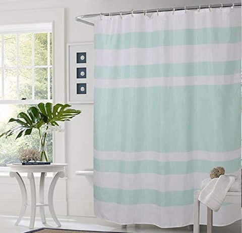 Shower Curtain with Metal Hooks, 72" x 72" - Mint Lines