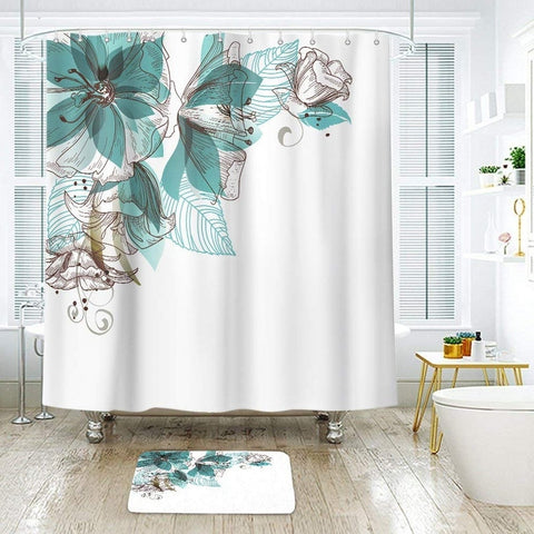 Shower Curtain with Metal Hooks, 72" x 72" - Mint Flower