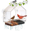 Image of Window Bird House Feeder - Sliding Seed Tray Holder Birdhouse Shape - For Wild Birds - 4 Extra Suction Cups