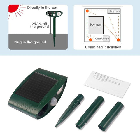Ultrasonic Chipmunk Repeller - PACK of 4 - Solar Powered - Get Rid of Chipmunks in 48 Hours or It's FREE