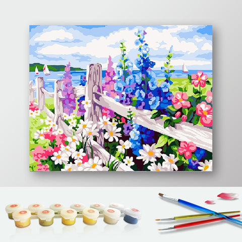 Paint by Numbers Kit - Flowers and Fence