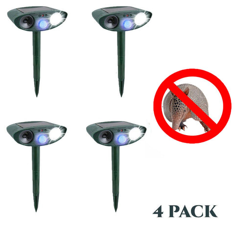 Ultrasonic Armadillo Repeller - PACK OF 4 - Solar Powered - Get Rid of Armadillos in 48 Hours or It's FREE