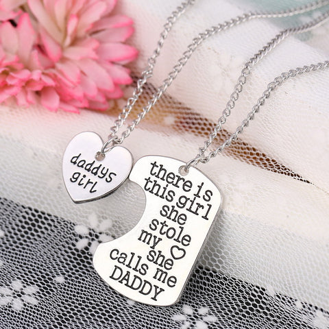 Daddy's Girl Heart Pendant Necklace - Father Daughter Necklace Set