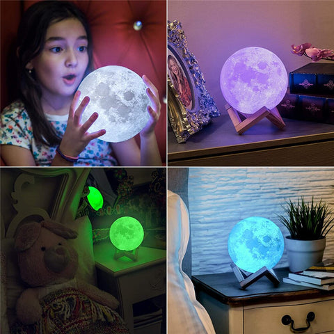 3D Print Moon Lamp Light with Stand - USB Rechargeable