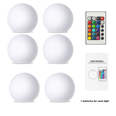 Floating Ball Pool Lights - 6 Pack - 16 Colors