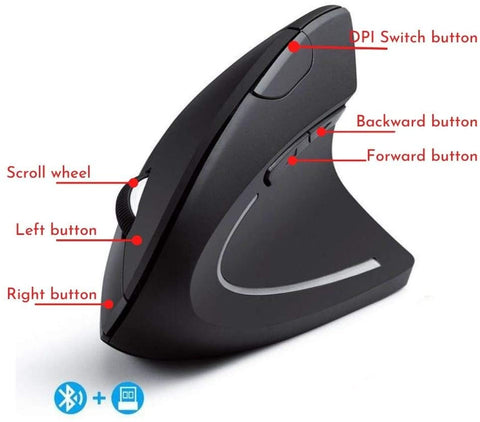 Smartonica 2.4G Wireless Vertical Optical Mouse - Right Hand - Black