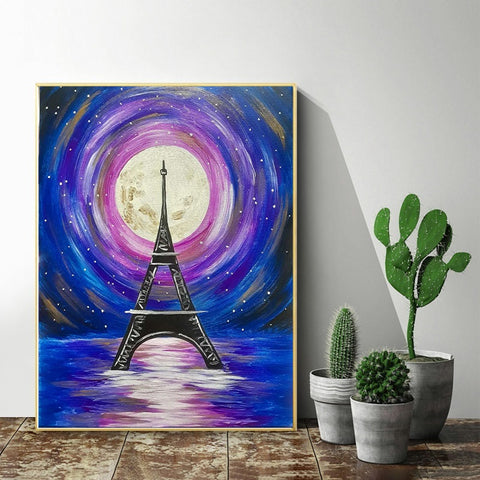 DIY Paint by Numbers Canvas Painting Kit - Purple Moon Night in Paris