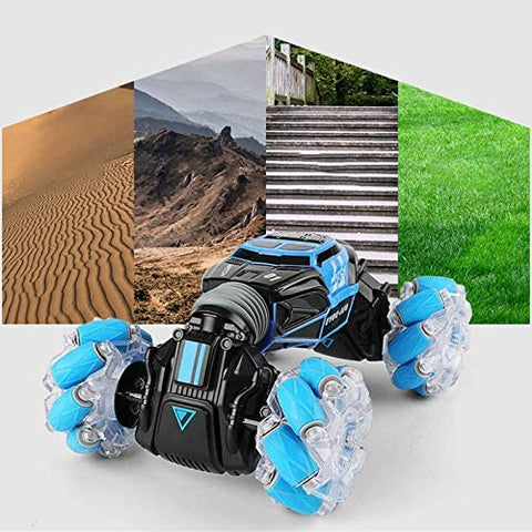 Remote Control Car, 2.4 GHZ RC Stunt Car Invincible Tornado Twister Remote Control Rechargeable Vehicle with Colorful Lights Double Batteries, Blue