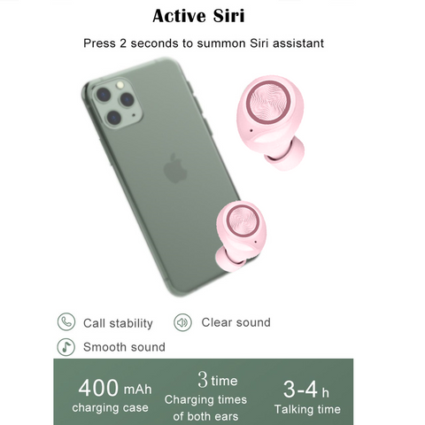 Bluetooth 5.0 Earbuds with Wireless Charging Case - Pink