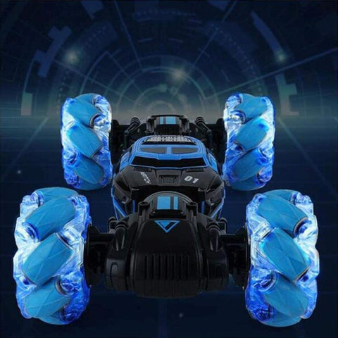 Remote Control Car, 2.4 GHZ RC Stunt Car Invincible Tornado Twister Remote Control Rechargeable Vehicle with Colorful Lights Double Batteries, Blue