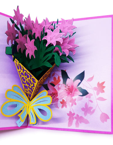 3D Valentine's Day Pink Flower Bouquet Pop Up Card and Envelope