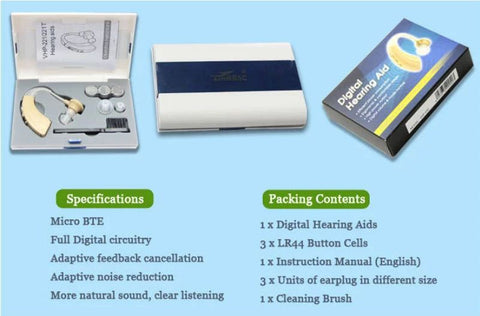 Alterion Digital Hearing Amplifier - VHP-220 - Personal Sound Amplifier - 3 Batteries 1.5V/620mAh Included - 500h Battery Life