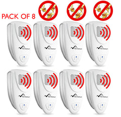 Ultrasonic Fruit Fly Repeller - PACK of 8 - 100% SAFE for Children and Pets - Quickly eliminates pests - Fruit Fleas, Mosquitoes, Spiders, Rodents
