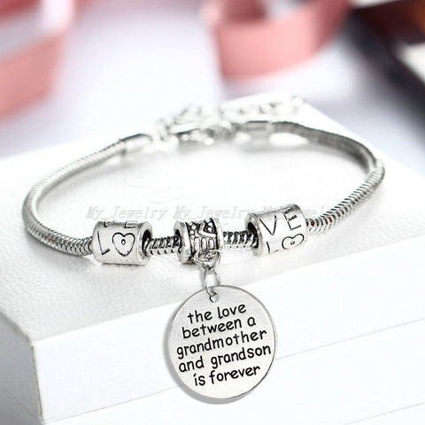 Love Between a Grandmother and Grandson is Forever Bracelet - Personalized Jewelry Gift - 10’’