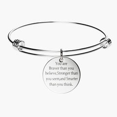 Bangle Bracelet Engraved - You Are Braver than you believe Inspirational