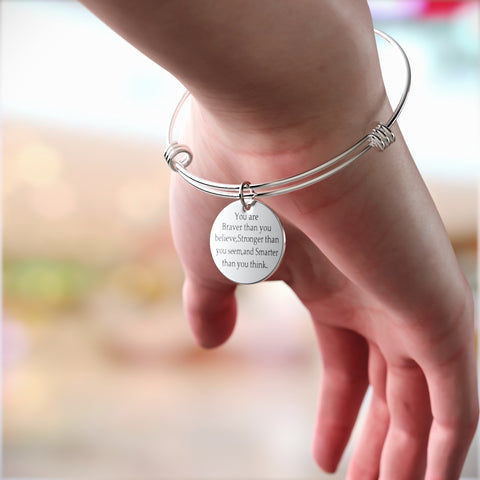 Bangle Bracelet Engraved - You Are Braver than you believe Inspirational